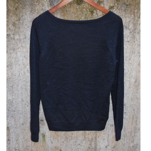 AllSaints Kayo Jumper Silk & Merino Wool Sweater Navy/Burgundy Size UK 10 / US 6 - Picture 3 of 4